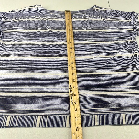 Habitat Shirt Womens Large Blue White Striped Linen Blend Classic Comfort - Picture 8 of 10